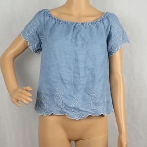 Denim Embroidery Light Top F21 Small Hippie 70s